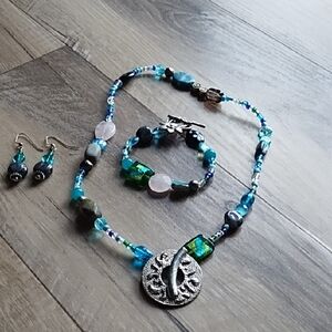 Blue and Silver Beaded Jewelry Set